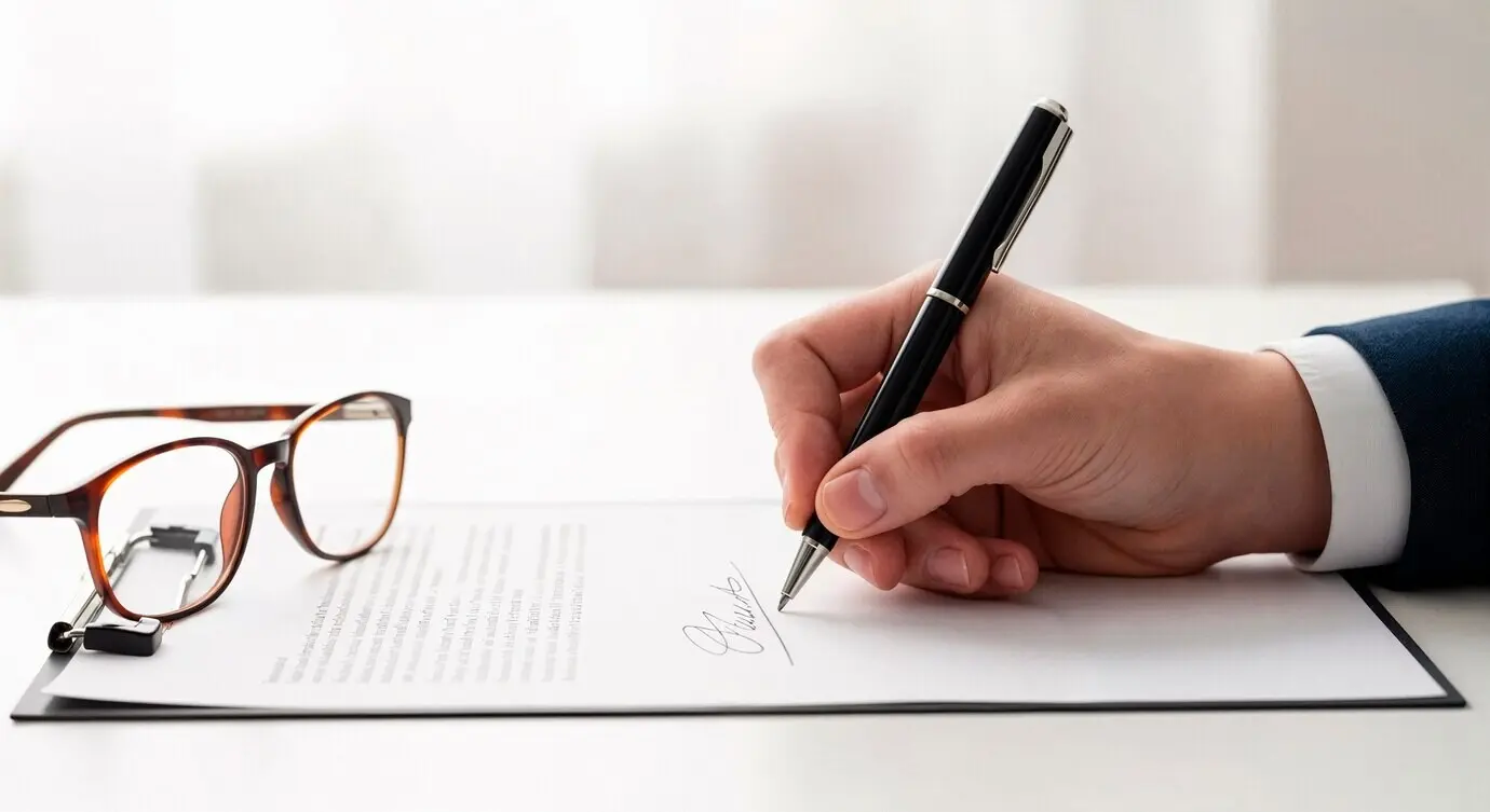 Подписание документа с очками